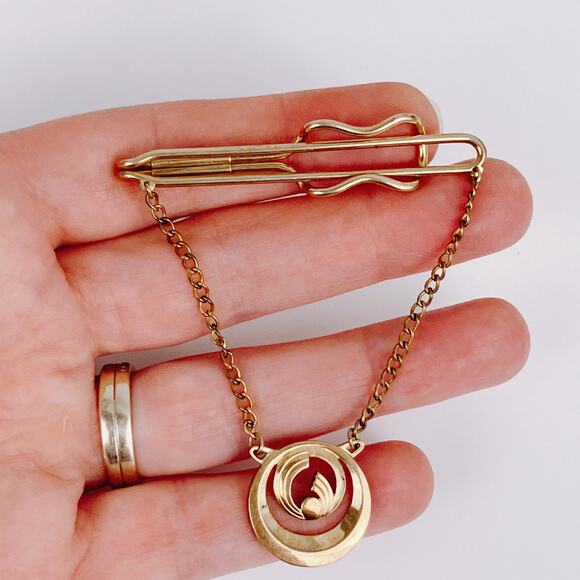 VTG Signed Hadley Tie Bar Chain Mid Century 1950s Men’s Jewelry Gold Tone - Picture 2 of 9